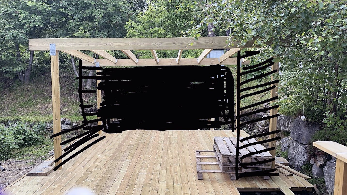 Overdækket terrasse med lounge og udekøkken Overdækket terrasse med lounge og udekøkken